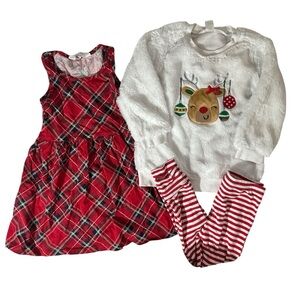 NWOT H&M plaid dress & EUC baby essentials Reindeer Sweater Set 3t